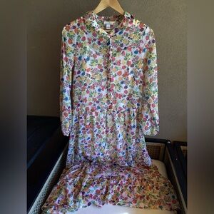 Pink and Blue Buttoned Floral Maxi Dress with Bishop Sleeves Size XS